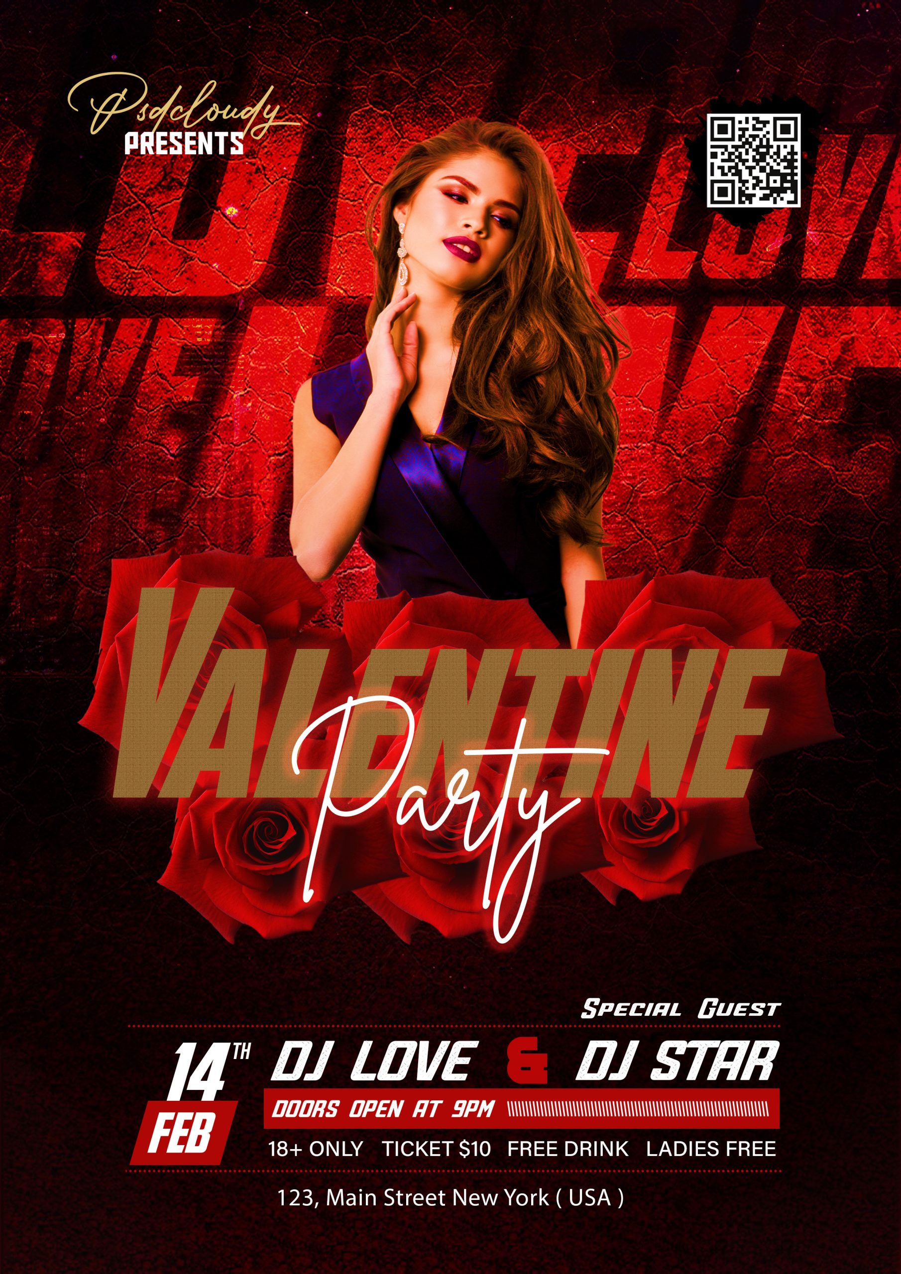 Valentine Day Party Flyer PSD Free Download