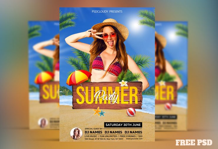 Summer Party Flyer PSD Free Download