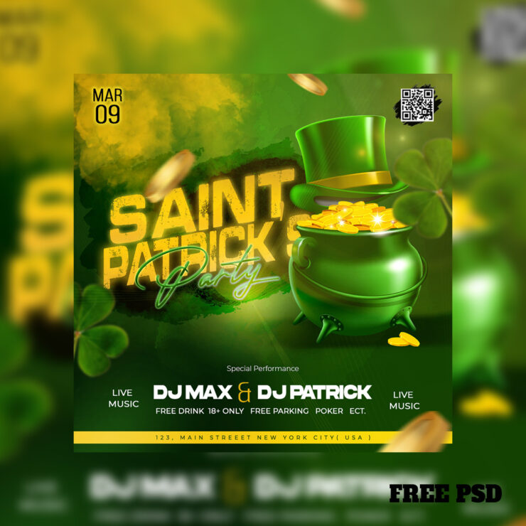 St. Patrick Party Social Media Template Free PSD