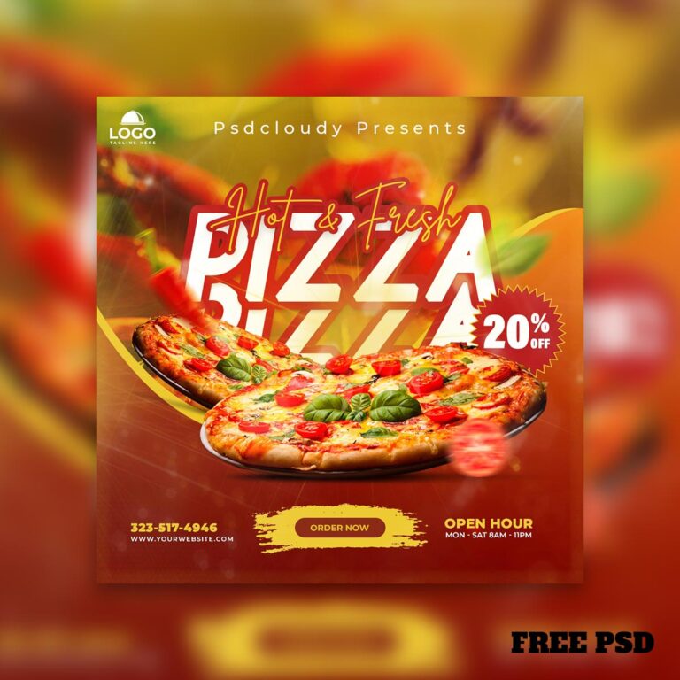 Free Pizza Restaurant Social Media Post PSD