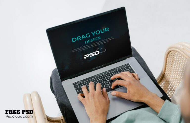 Free Person Using Laptop Mockup PSD