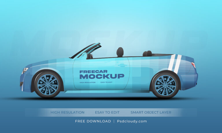 Free Hatchback Car Side View Mockup PSD