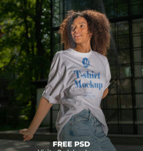 Free Young Woman T-Shirt Mockup PSD for Photoshop