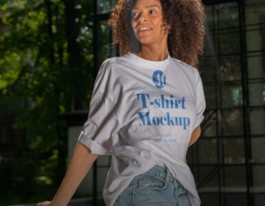 Free Young Woman T-Shirt Mockup PSD for Photoshop