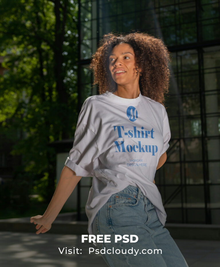 Free Young Woman T-Shirt Mockup PSD for Photoshop