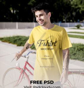 Young Man Wearing T-shirt Mockup PSD