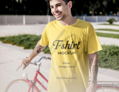Young Man Wearing T-shirt Mockup PSD