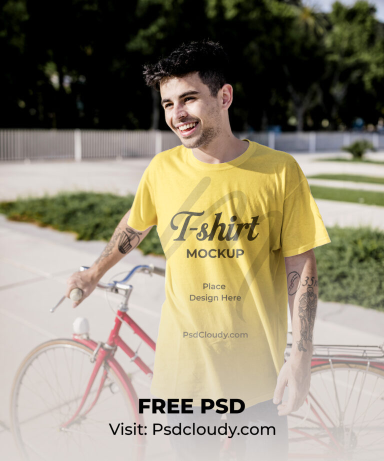 Young Man Wearing T-shirt Mockup PSD